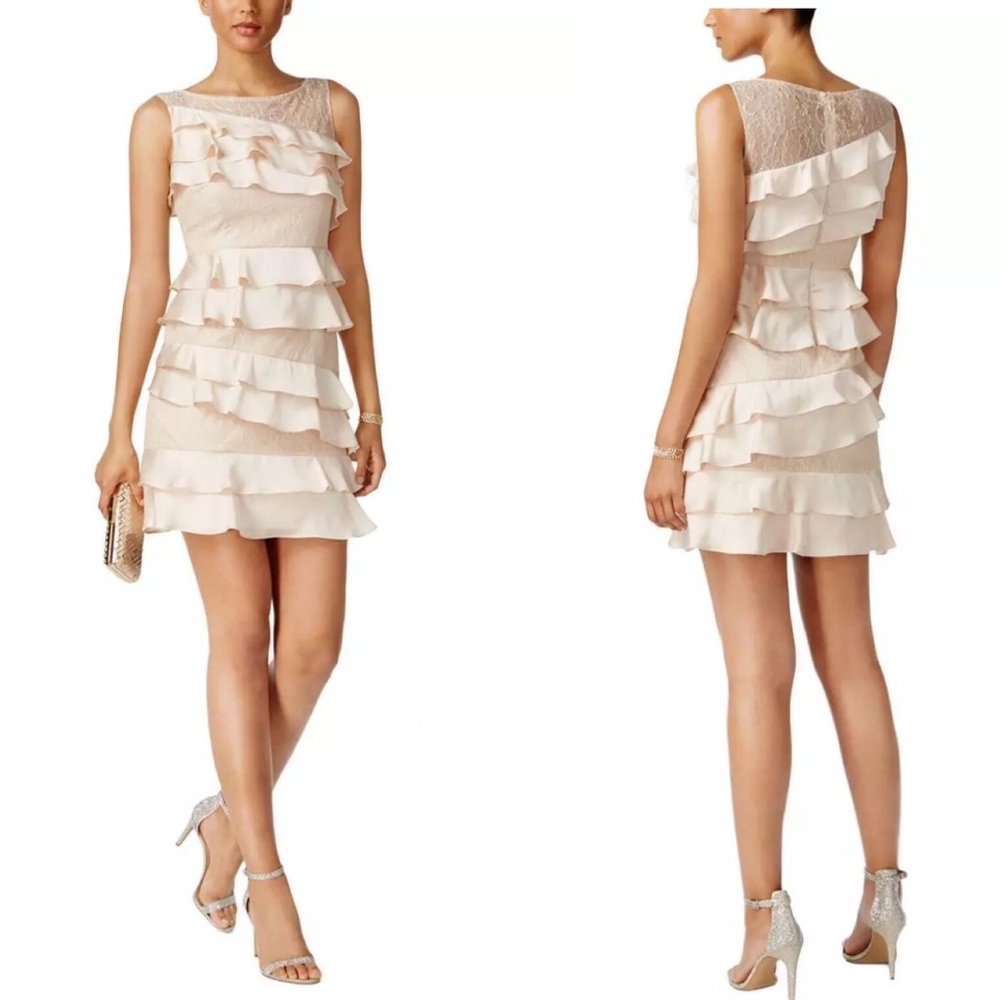 Adrianna Papell Lace Ruffle Tiered Cocktail Dress